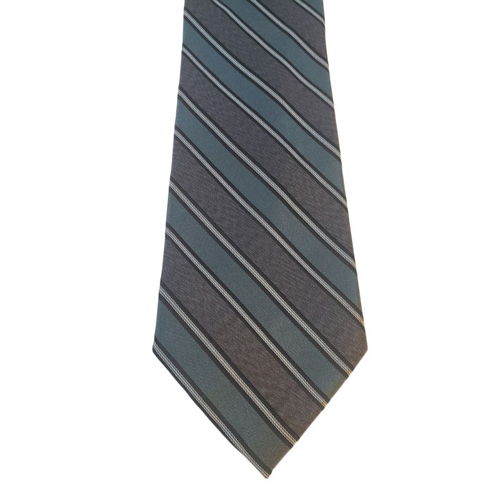 Calvin Klein Mens Tie Necktie Designer Luxury Gray Green Stripe Business Casual